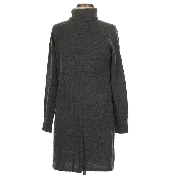 Quince Lightweight Mongolian Cashmere Turtleneck Sweater Dress Heather Gray M - Picture 2 of 6